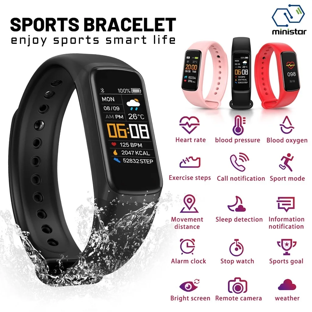 

C7 Mobile Watch Sports Bracelet Fitness Tracker Heart Rate Blood Pressure Bluetooth Waterproof Gelang Sukan Jam Pint