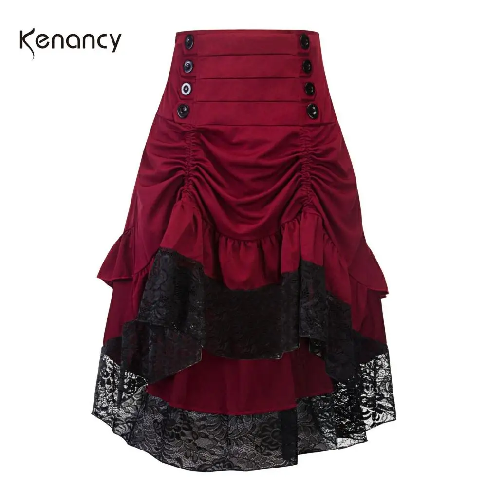 Женская винтажная юбка Kenancy красная в готическом стиле с оборками и