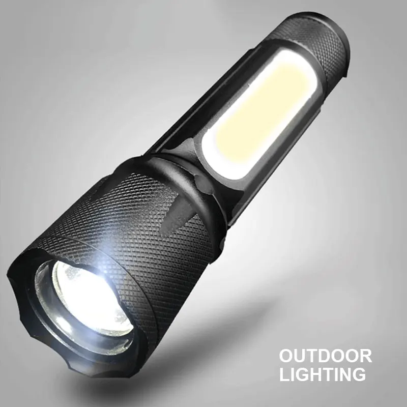 

2021 LED Flashlight Handheld COB Side Light Magnetic Portable Rechargeable Flashlight Camping Hiking JU8