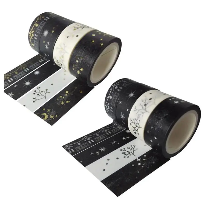 

8pcs Washi Masking Tape set (Black + gold + silver)
