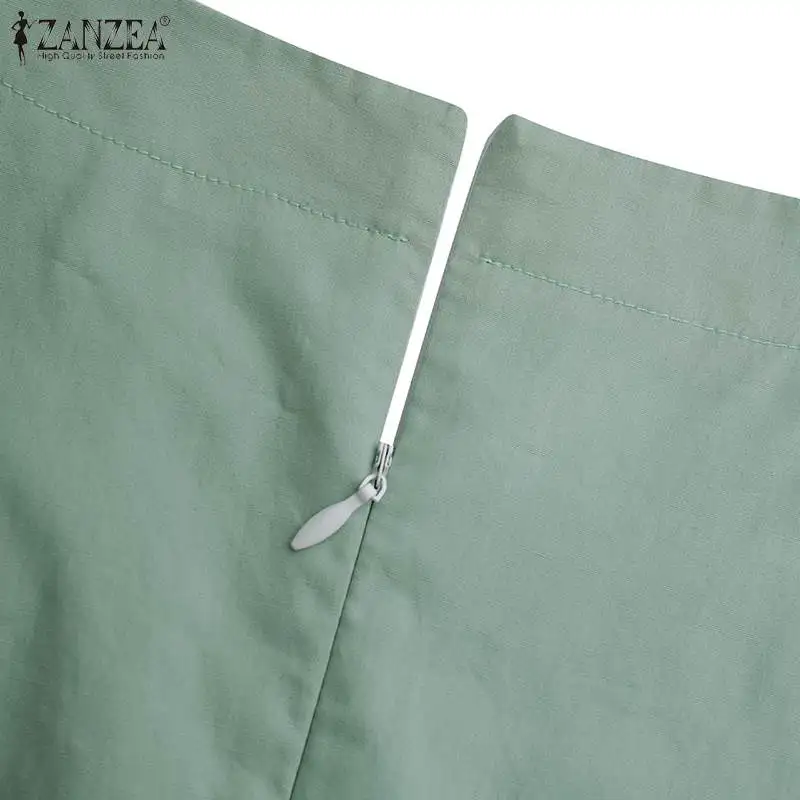 

Womens 2021 Summer Elegant Tops ZANZEA Fashion Solid Tunic Casual Puff Sleeve Blusa Ladies OLBack Zipper Cotton Blouse Plus Size