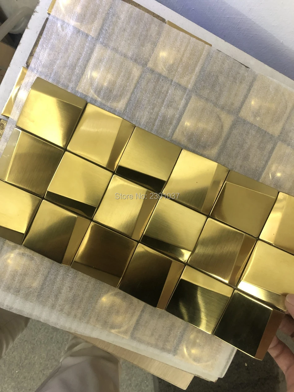 2022 new luxurious gold metal art mosaic 3d stainless steel mosaic tile kitchen backsplash tv counter background wall tiles free global shipping