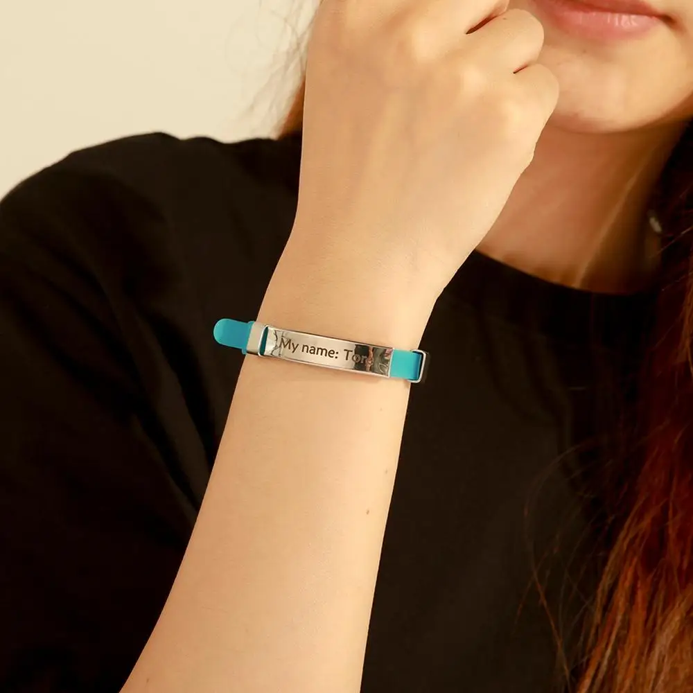 Браслет детский из нержавеющей стали регулируемый силикона имя номер телефона |