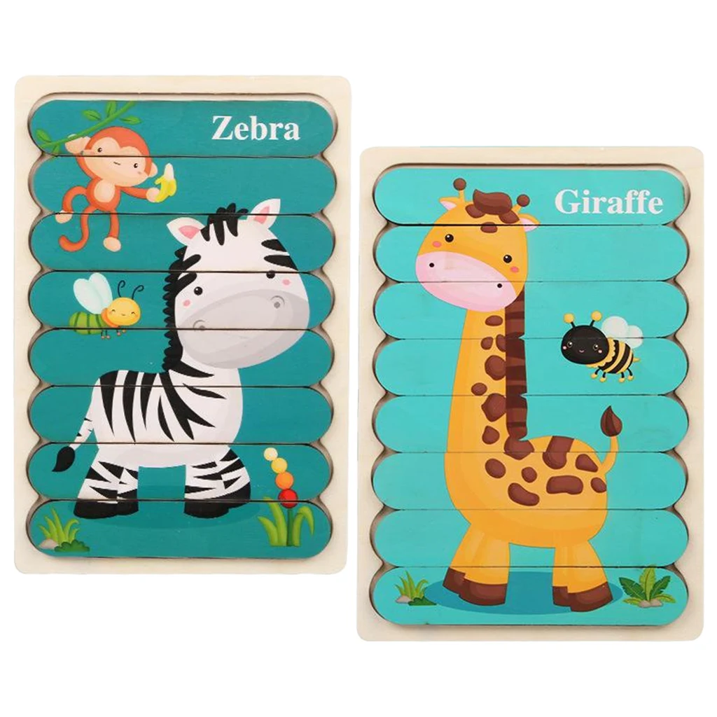 

Wooden Animal Jigsaw Puzzles for Toddler Kids Ages 2-4 Early Educational Toys