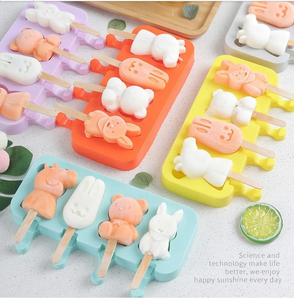 Силиконовая форма для мороженого 4 шт. пищевого с крышкой|Формы тортов| |