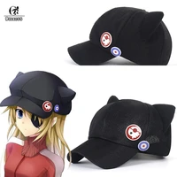 rolecos anime eva asuka cat ear polar fleece hat cosplay accessories asuka langley soryu cosplay hat baseball cap with badges
