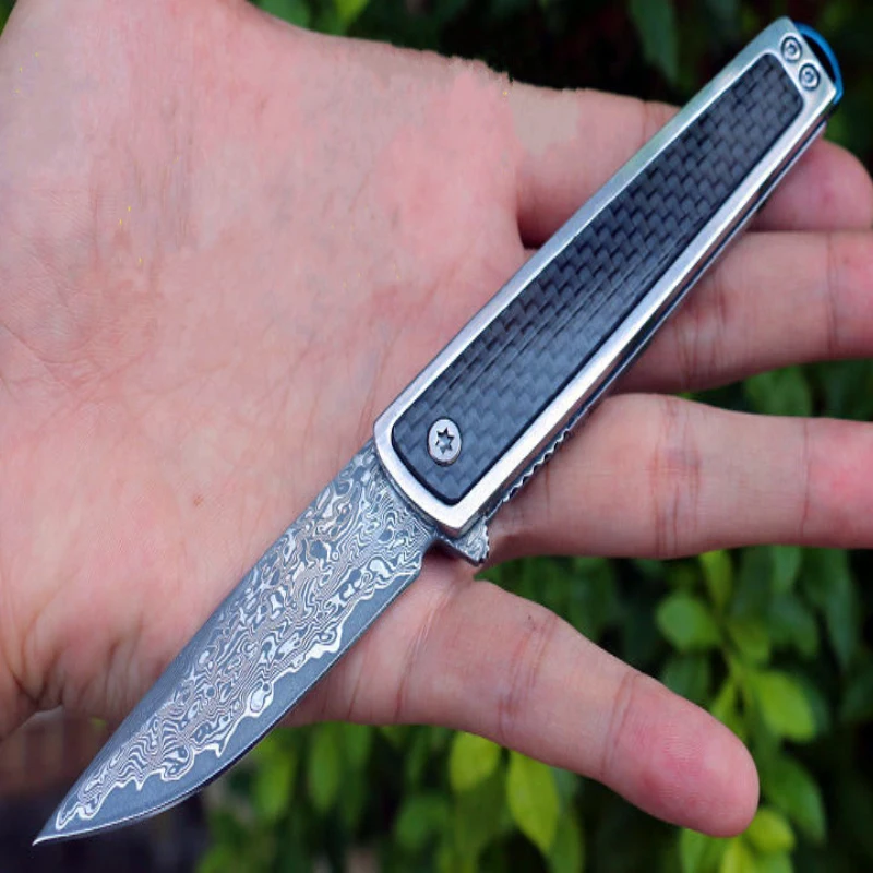 

Vietnam Warrior Damascus Quick Opening Folding Knife Sharp Blade Tactical Outdoor Camping Hunting Survival EDC Tool