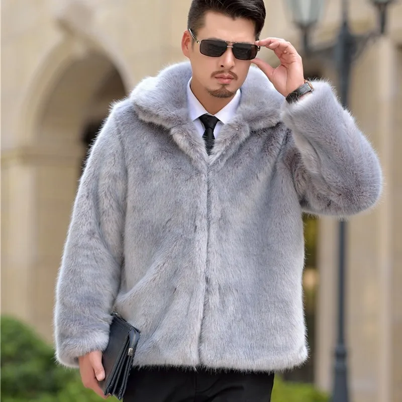 

Men's Warm Winter High Quality Fur Coats Male Warm Large Size 4XL Black Faux Fox Fur Casual Short Jackets Overcoats Homme Casaco