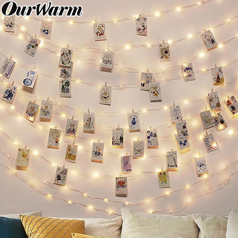 100 светодиодных фотогирлянд OurWarm сделай сам с зажимом 10 м сказочные огни для