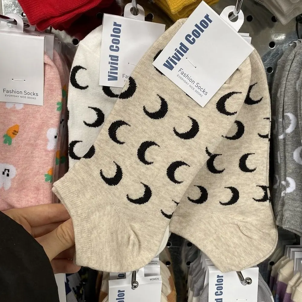 Socks Slippers Crescent Pattern Short Women Cotton Thin Kawaii Summer Funny Ankle Low Hosiery Streetwear | Женская одежда