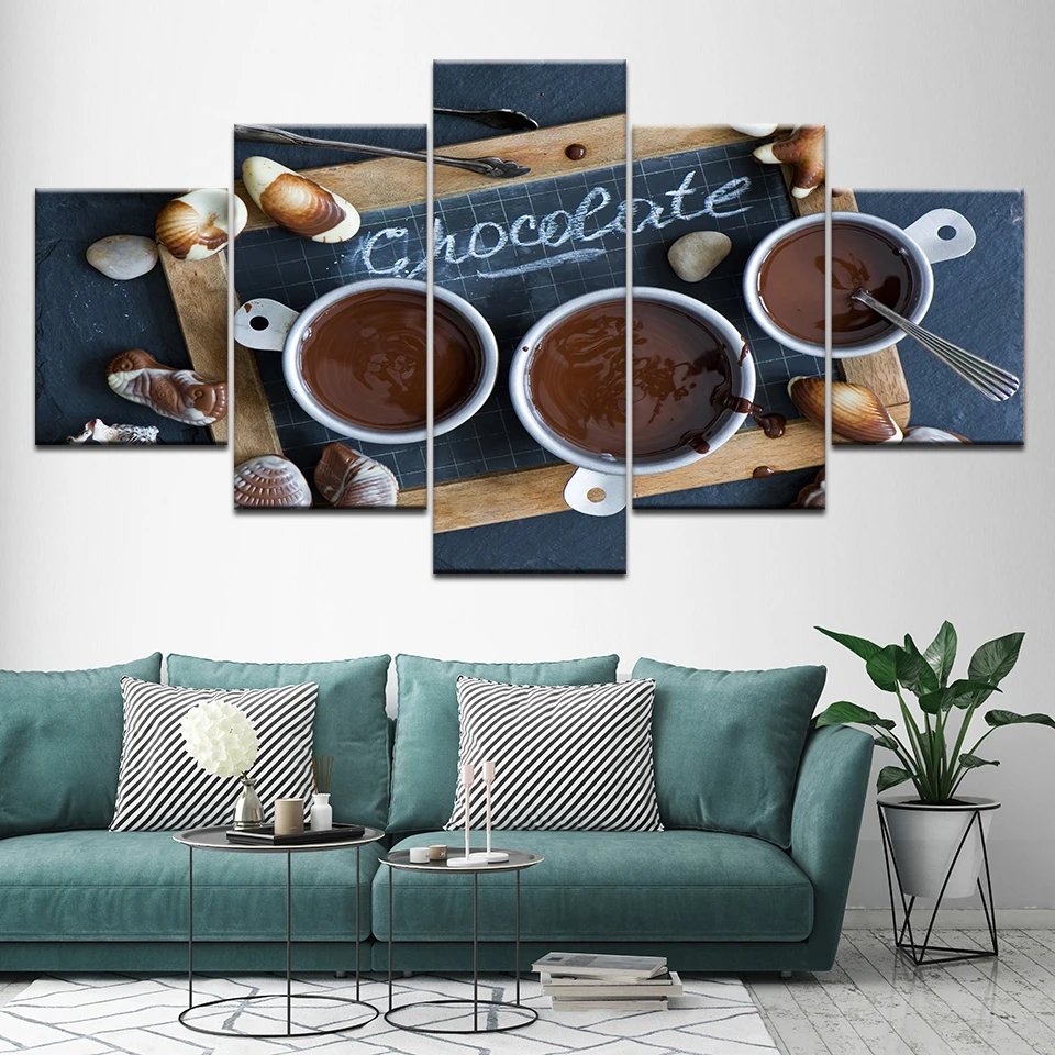 Home Decor Canvas Hd Print Posters 5 Panel Cup Of Hot Chocolate Painting Modern Wall Art Classic Living Room Modular Picture | Дом и сад