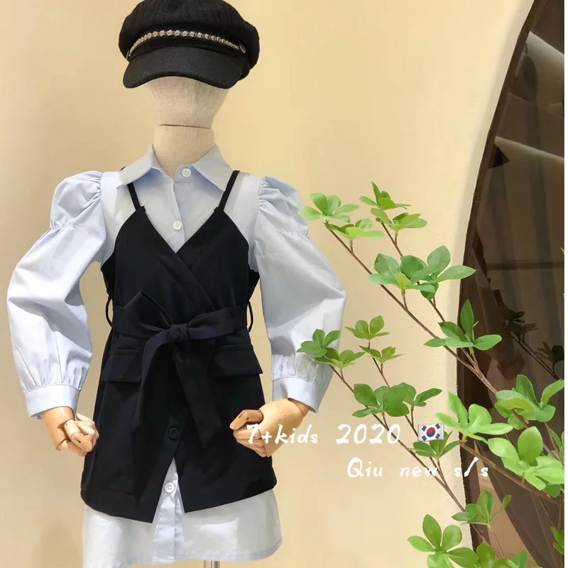 Комплект с рубашкой для девочек осень 2020 новинка детское платье-рубашка длинным
