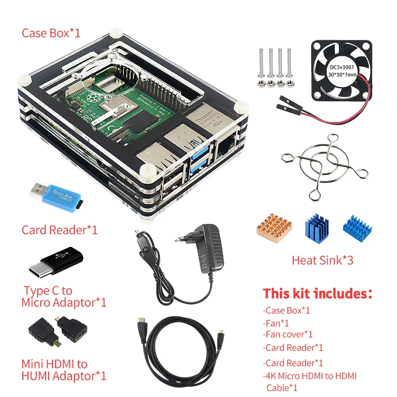 Оригинальный Bluetooth для Raspberry Pi Модель B PI 4B 2 ГБ/4 ГБ: плата + радиатор кардридер
