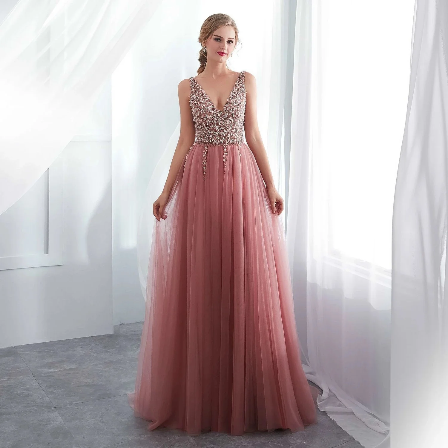 

In 2021 A Formal Party Dress With Side Opening Long To The Ground And Bright Crystal