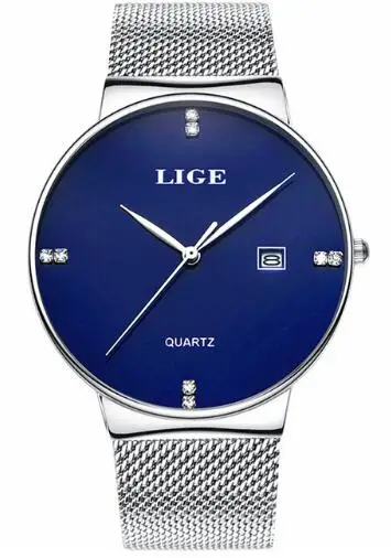 SILVER BLUE LIGE новое платье женские часы модные повседневные розовое золото кварцевые женские часы бизнес сетка сталь водонепроницаемые часы Relogio Feminino - Цвет: SILVER BLUE