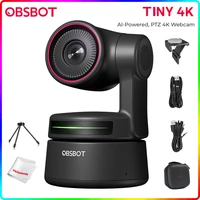 obsbot tiny 4k ai powered ptz webcam ai tracking auto framing gesture control hdr dual omni directional mic recording streaming
