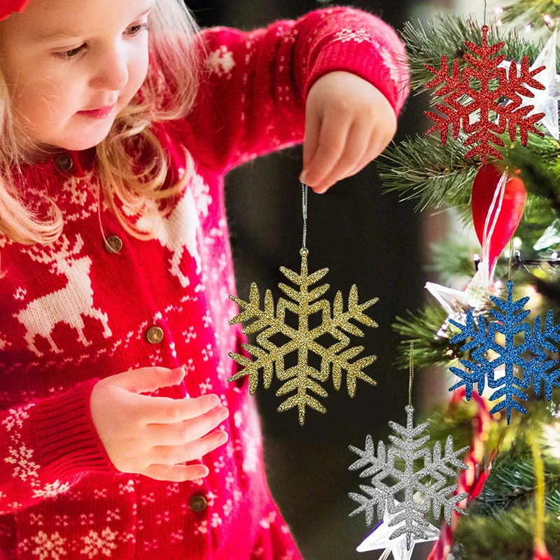 

4Pcs Glitter Snowflake Xmas Ornaments Pendant Christmas Tree Decorative Hanging