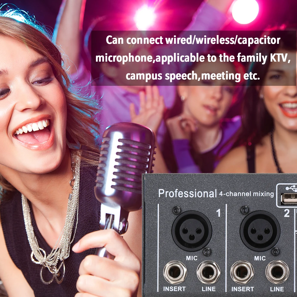 Мини бытовой портативный аудио микшер с USB DJ звуковой микшерный пульт 48 в усилитель для караоке вечерние микшер аудио midi клавиатура