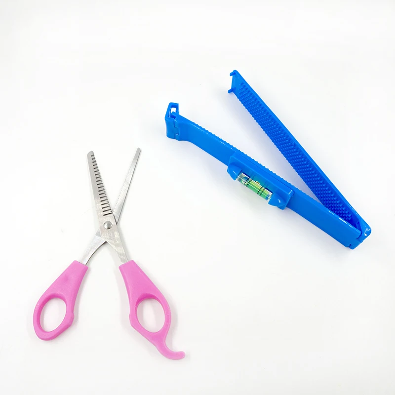 2 шт./лот Профессиональные Розовые DIY Инструменты Для женщин артефакт установить волос Резка ножницами с правитель волос Резка отсечения Синтетические чёлки волос парикмахерские