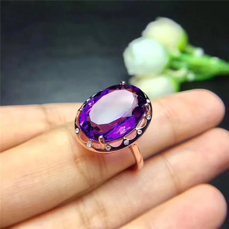 Wanglong 925 пробы Серебряное кольцо с большим драгоценным камнем Аметист стиль изменяемый Размер 12*16 мм для женщин Цвет ювелирные изделия