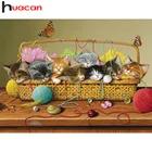 Алмазная живопись сделай сам Huacan корзина для кошек, мозаичный шар из пряжи, вышивка животных, домашний декор, Хрустальный подарок