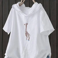 women casual solid color short sleeve ripped giraffe print loose t shirt hoodie