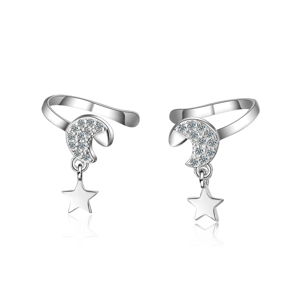 

YH-ZL 2 Piece 925 Sterling Silver Moon Star Clip Earrings For Women Trendy Personality No Pierced Ear Bone Jewelry
