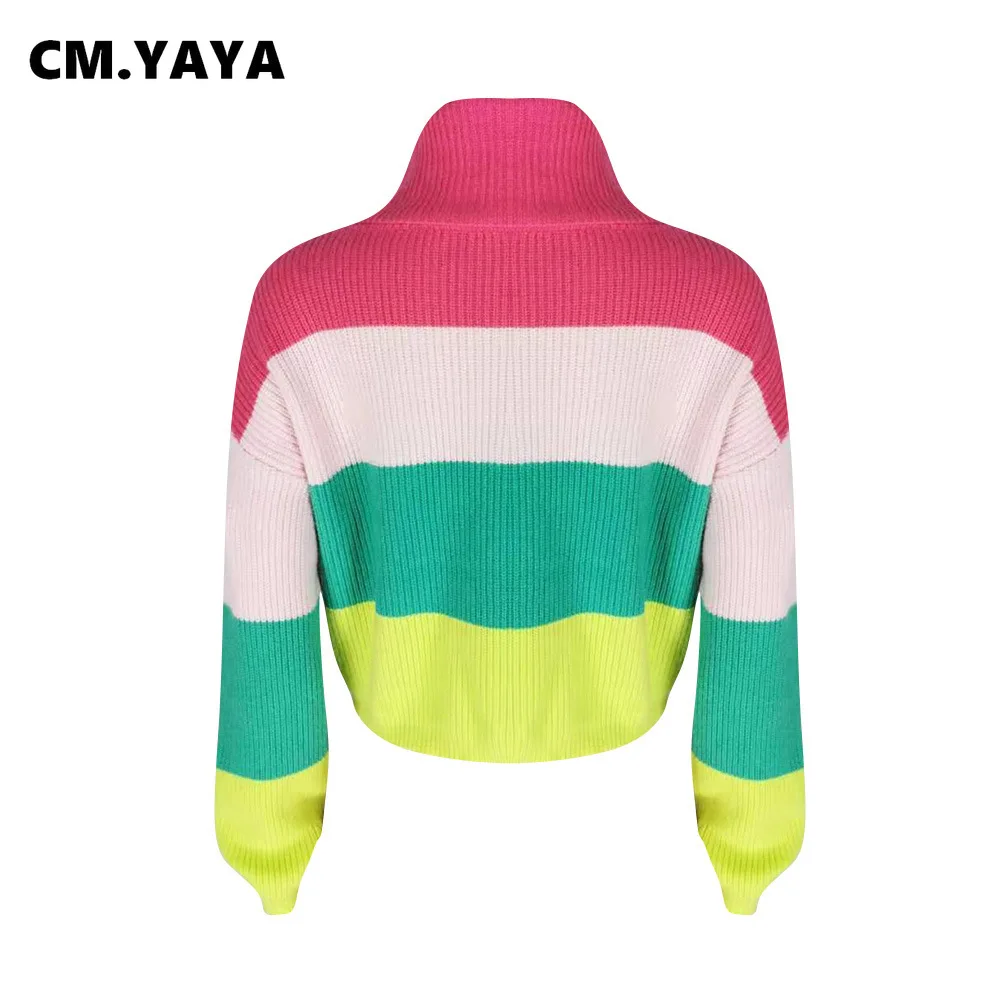 Осенне-зимний женский полосатый свитер CM.YAYA Свитера с длинным рукавом и