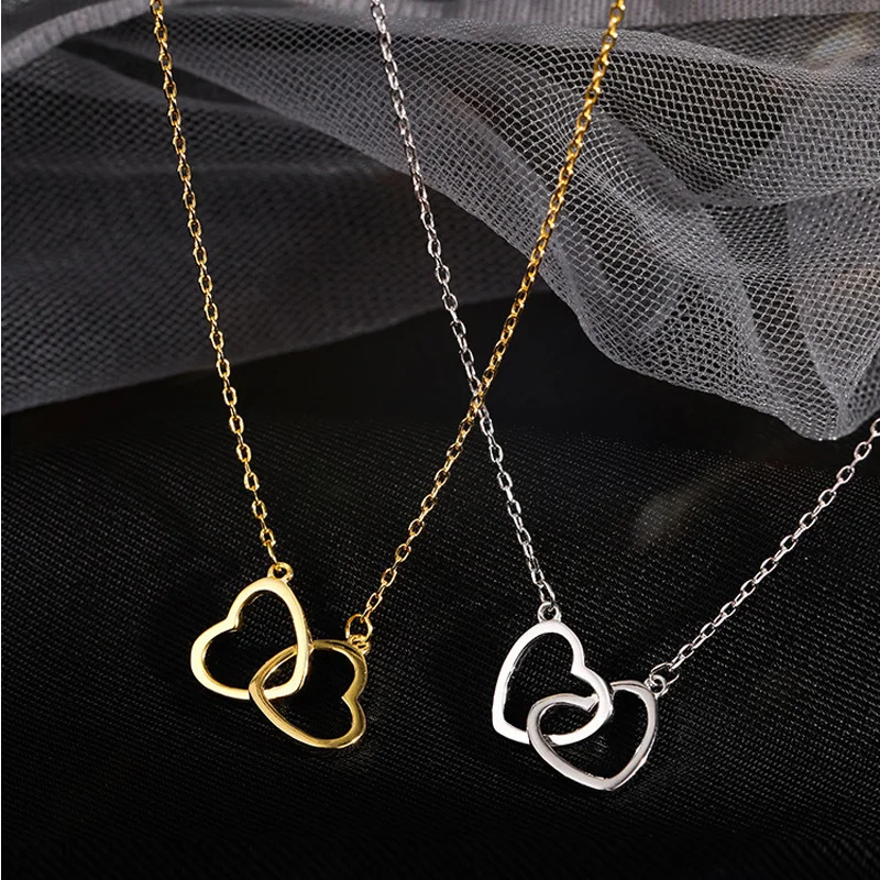 

Женское двойное кольцо в форме сердца, из серебра 925 пробы, с кулоном, цепочка до ключиц, ювелирные изделия, хороший подарок на день рождения