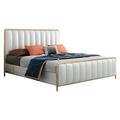 

Industrial price Europe American style custom fashion twin bed PU leather wooden metal double bed comfortable durable bedroom