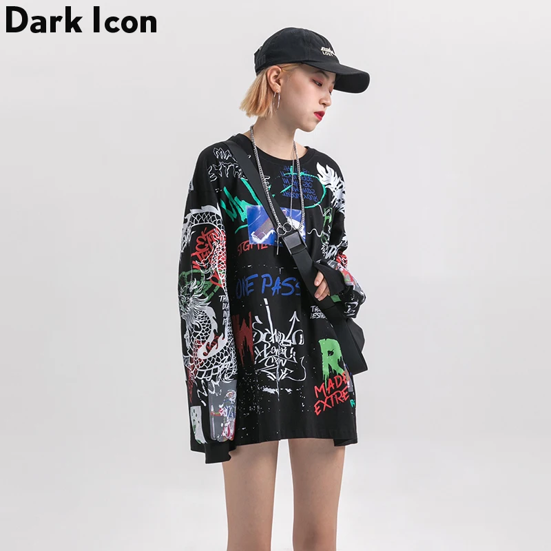 Женская футболка с принтом граффити хипстерские Футболки длинным рукавом и
