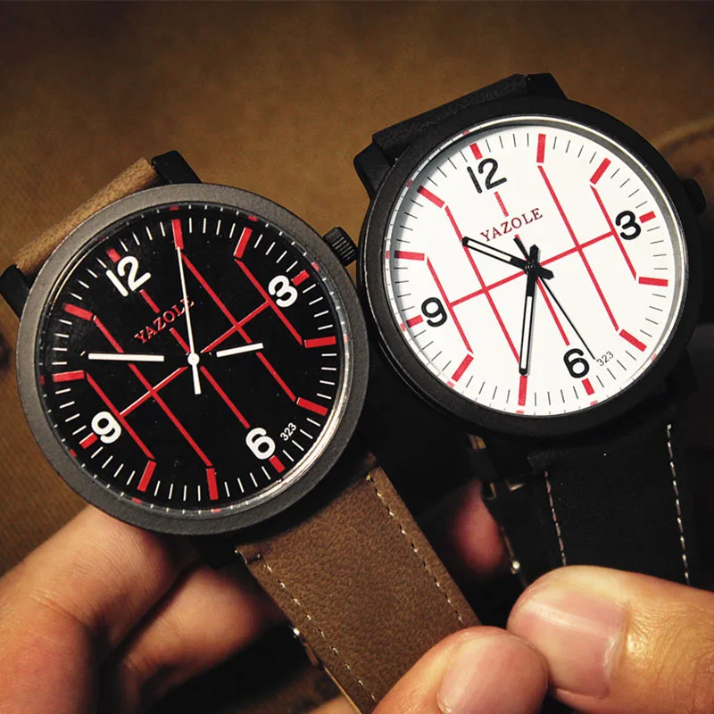 YAZOLE модные мужские часы спортивные локомотив Молодежные кожаный ремешок