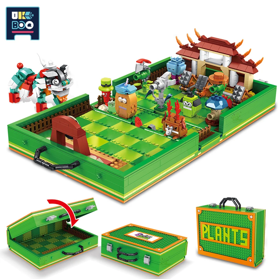 

1206PCS City Cartoon Plants Combat Lion Dance Building Block Platform Box Set Battle Action Figures Bricks Toys for Children