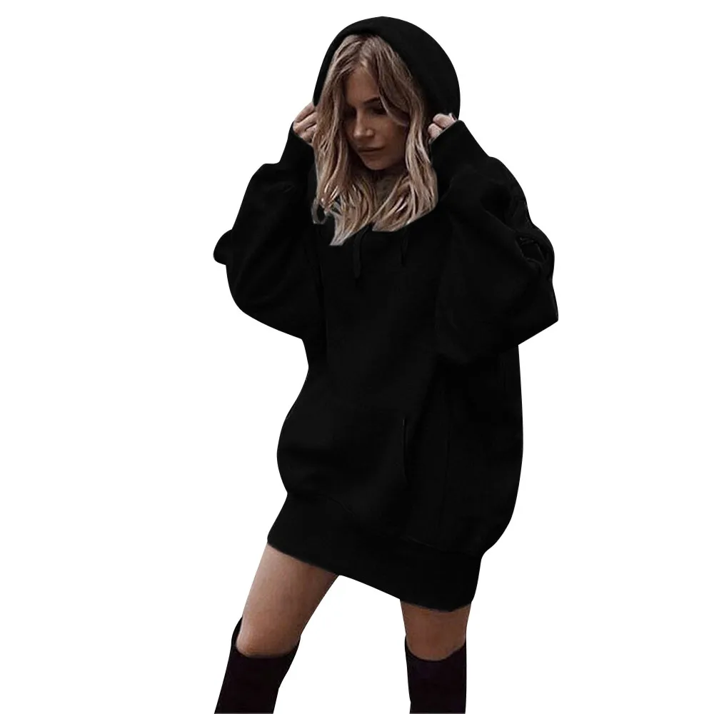 

Hooded Hoodies Dress Women 2020 Autumn Winter Sweatshirts Long Sleeve Hoodies Pockets Sweatshirt Hoody Pullovers Dress