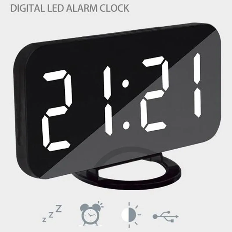 

Alarm Clock Digital Electronic Smart Mechanical LED Display Time Table Desk 2 USB Charger Ports For Iphone Android Mirror Snooze