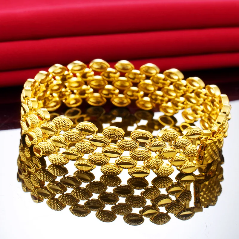 

Hot Type Men and Women Golden Waterdrop Bracelet on Hand 18K Gold 16MM Thicken Chain Bracelet (Length: 19CM )