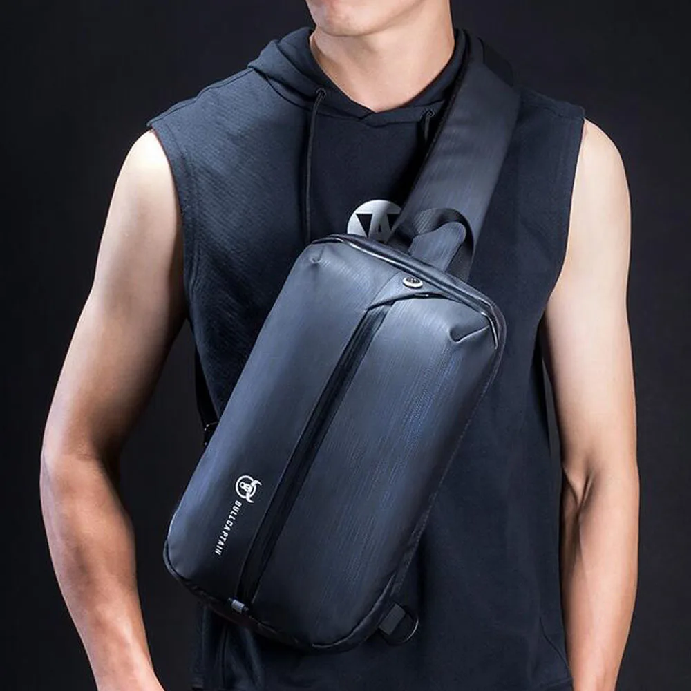 

BULLCAPTAIN New Crossbody Bags Men USB Charging Chest Pack Short Trip Chest Bag Water Fashion Striped Multifunction Shoulder Bag