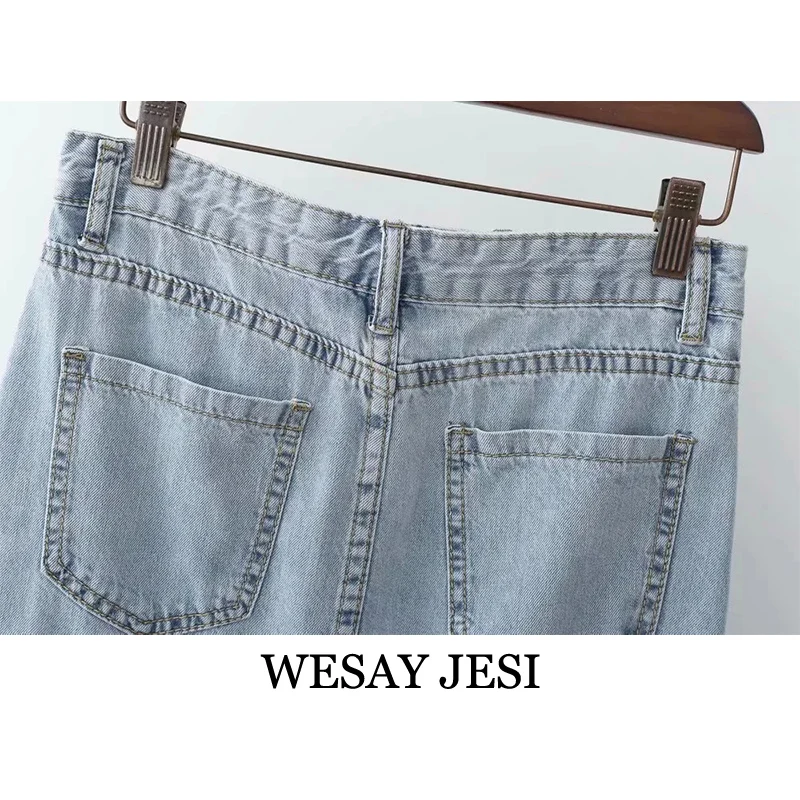 

WESAY JESI 2021 Summer New Women's Denim Skirt High Waist Button Side Split Long Skirt Fashion Chic Elegant Mid-length Skirt
