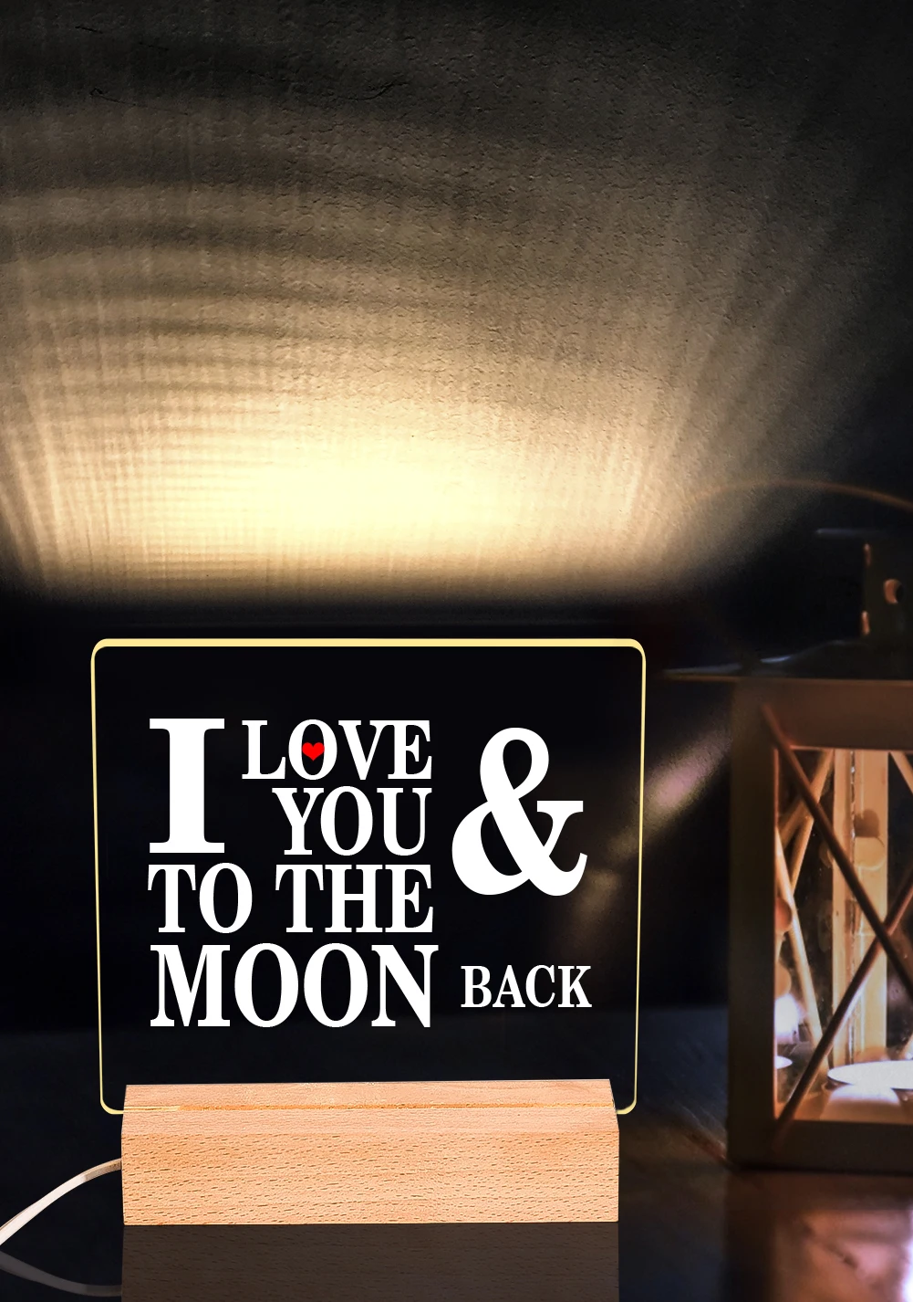 

Square Night Light Customizable Text I Love You High Quality Wood LED Eye Protection Warm Light Table Lamp Gift For Girlfriend