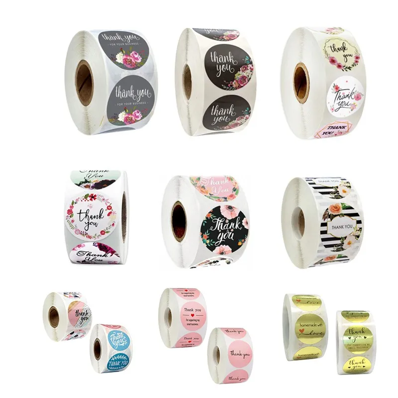 

500piece 1 inch Roll sealing stickers Thank You handmade Flower color label paper DIY packaging 25mm