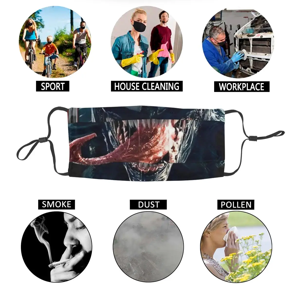 Маска моющаяся многоразовая против смога с принтом Веном Эдди Брока из фильма