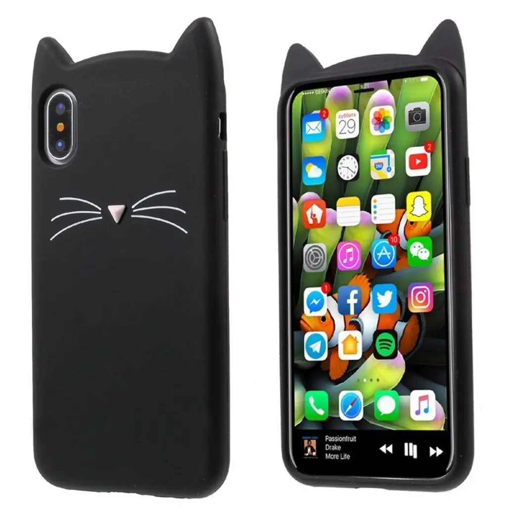 Для iPhone 4, 4S, 5, 5S, 5C, SE, 6, 6 s, 7, 8 X Plus, 3D Мягкий силиконовый чехол с милым единорогом, мультяшная задняя крышка, кожаный чехол для телефона, Fundas Coque - Цвет: Black Beard Cat