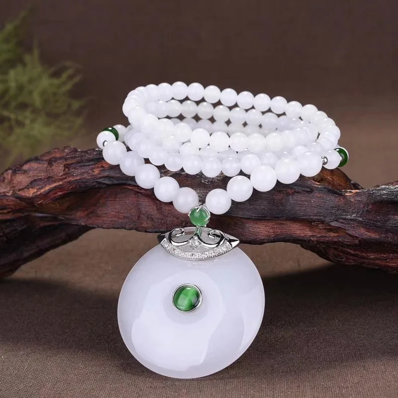 Xinjiang Золотой Шелковый нефритовый белый свитер цепочка ожерелье нефрит женские