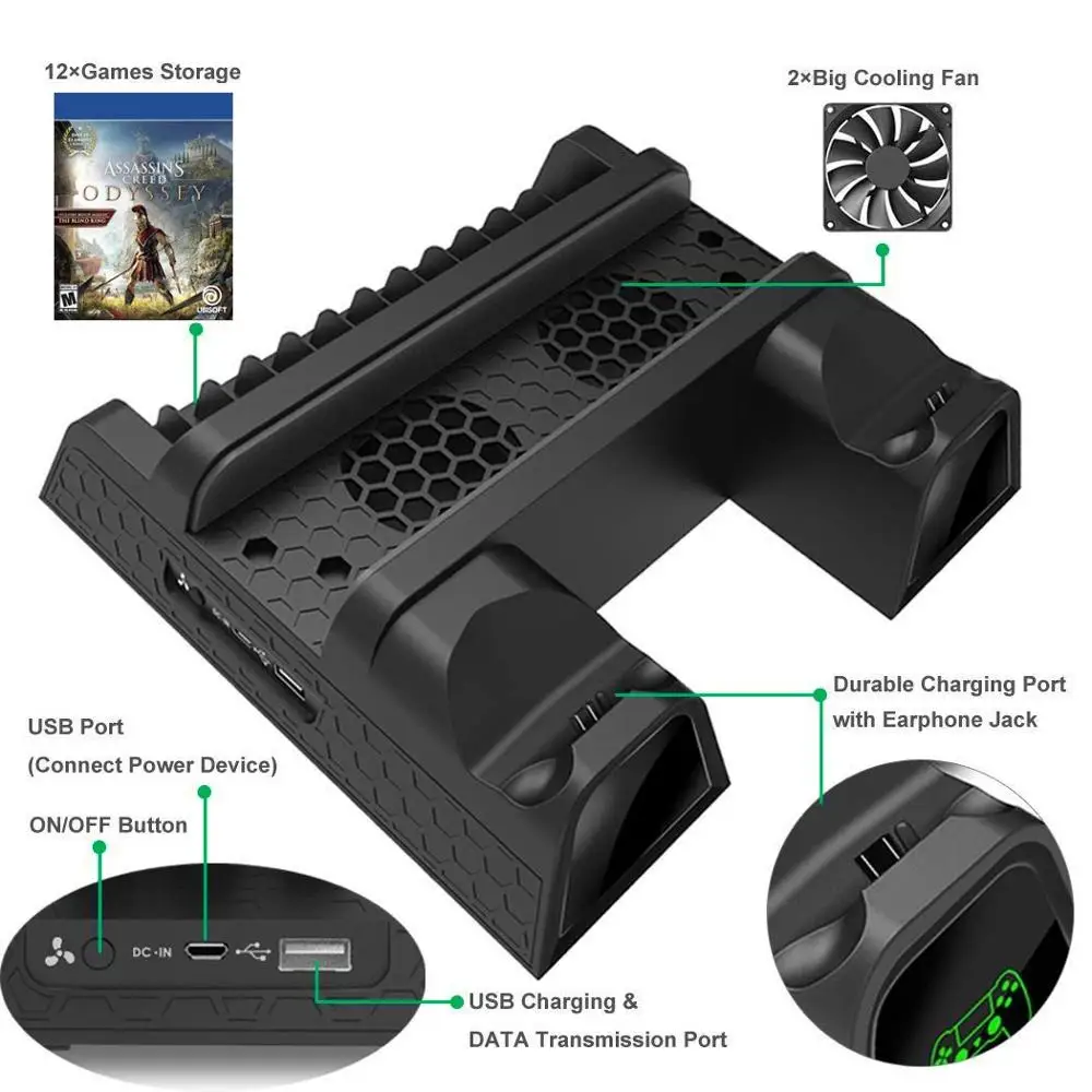 regular ps4 ps4 pro ps4 slim cooling fan charging dock station controller charger stand with 12 game card slots holder free global shipping