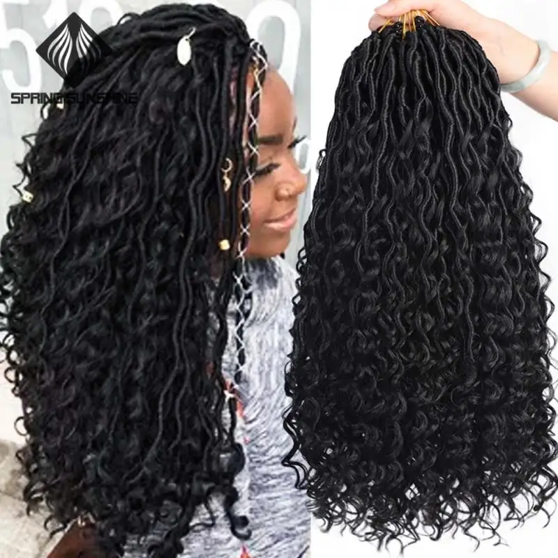 

Spring sunshine 14 18inch Messy Goddess Locs River Faux Locs Curly Crochet Braid Passion Twist Synthetic Braids Hair Extensions
