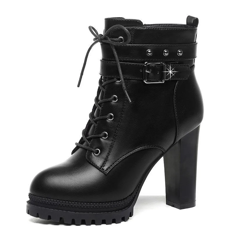 Women's Short Boot Lace Up Boots Autumn Shoes Bootee Woman 2021 Booties Ladies Round Toe Luxury Designer Ankle Rubber