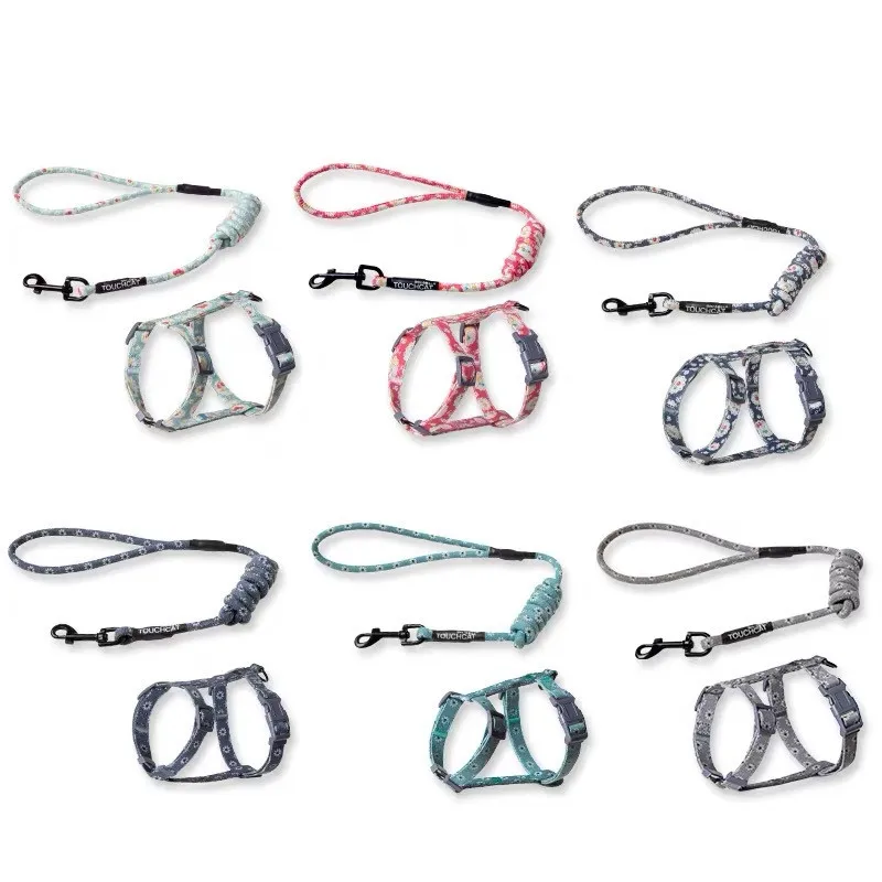 

New cat walking rope cat chest back traction rope anti-stroke small floral I-shaped traction