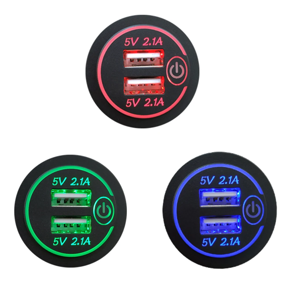 

P15-S Dual USB Car Charger with Touch Switch Waterproof LED 4.2A USB Power Outlet Adapter 2 Terminals for Motorcycle Boat Truck