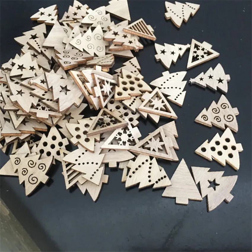 50/100 шт. DIY Плетеный абажур из натурального дерева чип Рождественская елка висячие украшения кулон подарки для детей Снеговик Форма Рождество украшения для дома