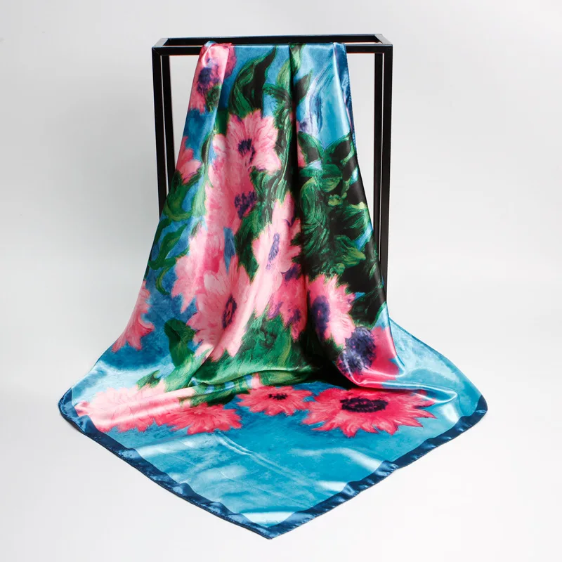 Модный женский шарф роскошный бренд фуляр атласные шарфы большой размер